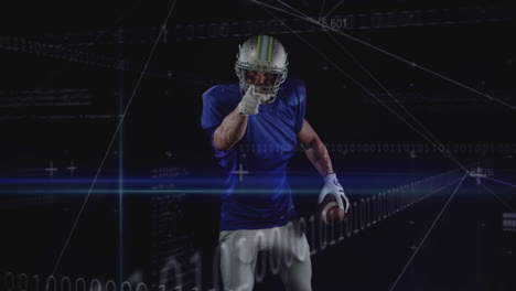 pointing, american football player in blue jersey with digital animation overlay