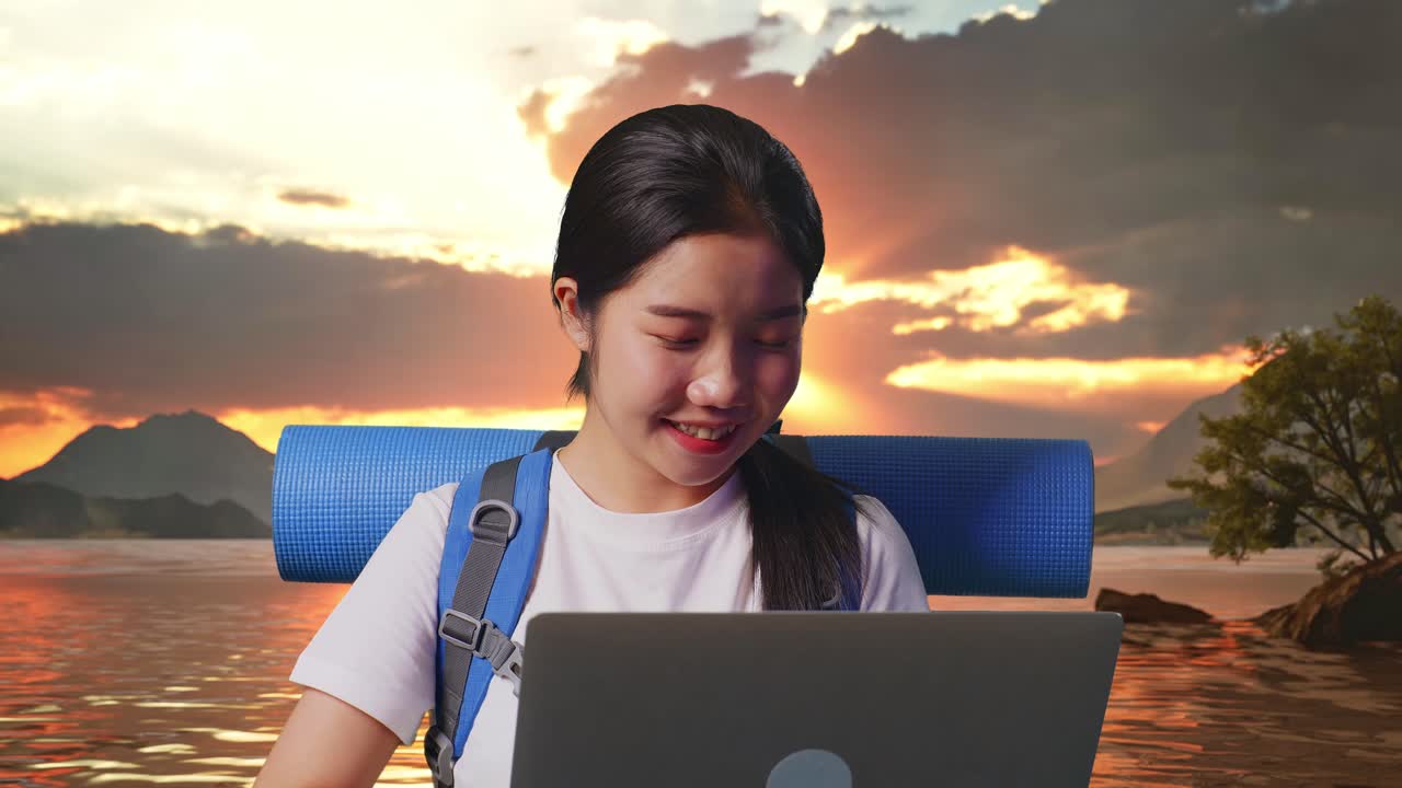 Excited Woman Celebrating Success While Traveling