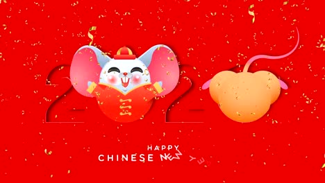 chinese new year 2020 playing rat cutout animation