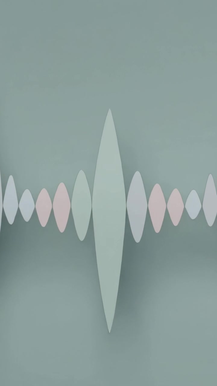 Vertical video: Pulsing waveform morphing between diamond and ovals after 1s, teal backdrop