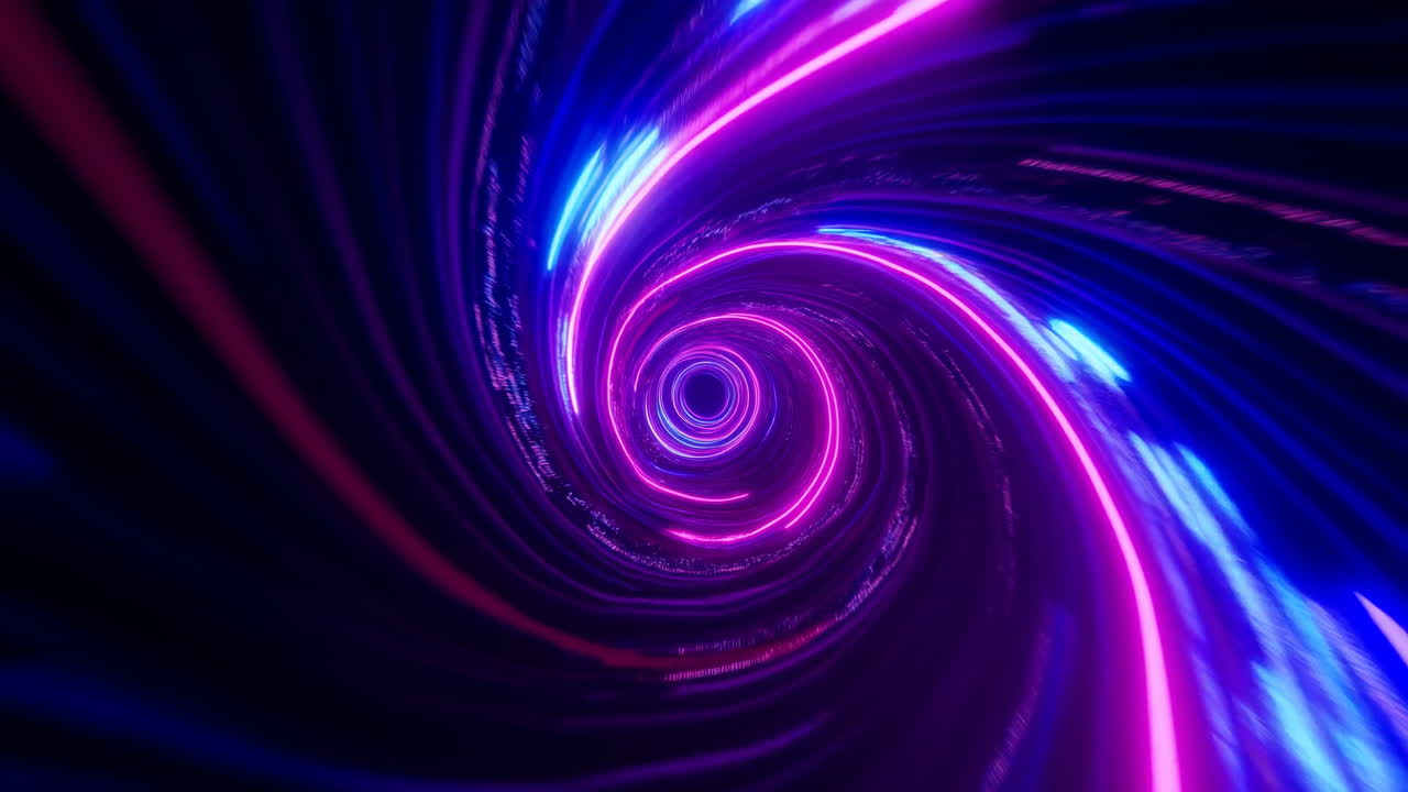 Purple Blue Spiral Light Vortex, Hypnotic Swirling Motion, Highenergy Ribbons And Particle Trails, Neon