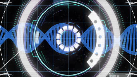 animation of dna strand, digital data processing and scope scanning