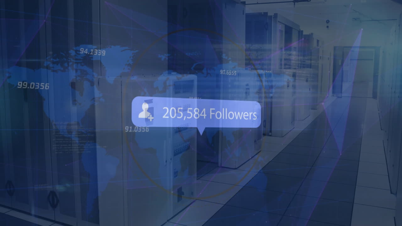 컴퓨터 서버를 통해 소셜 미디어 데이터 처리의 애니메이션