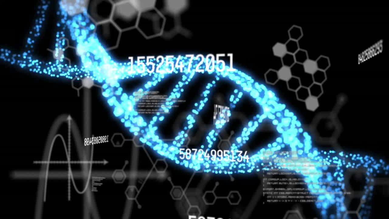 Animation of data processing over dna strand and chemical formula