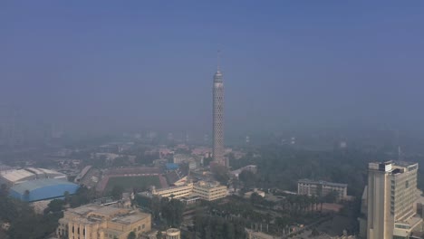 cairo tower sunrise foggy day drone shot in 4k