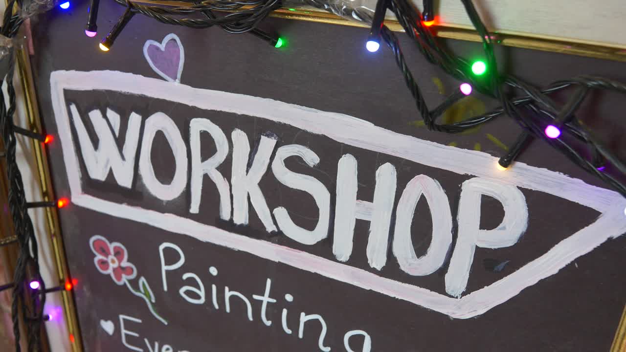 Workshop Sign with Christmas Lights