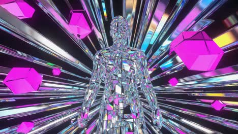 Abstract 3D Rendering of a Crystal Human Figure with Geometric Shapes