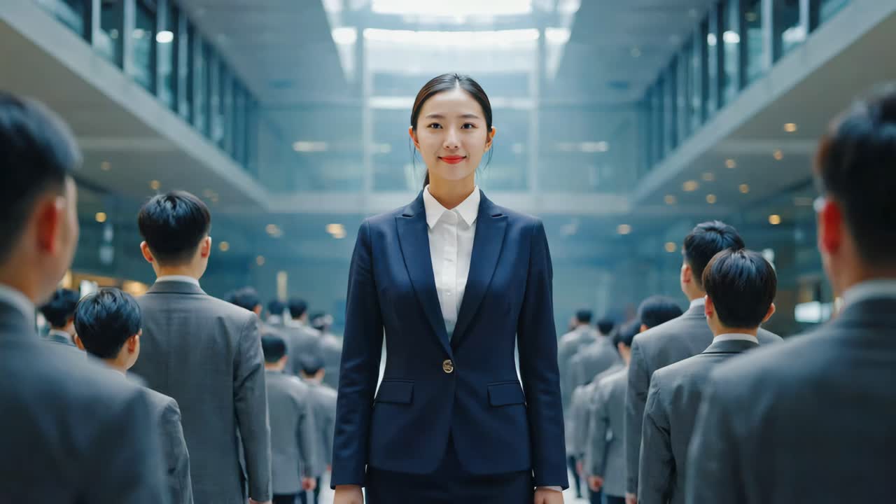 Confident Asian Businesswoman Leading a Team