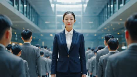 confident asian businesswoman leading a team