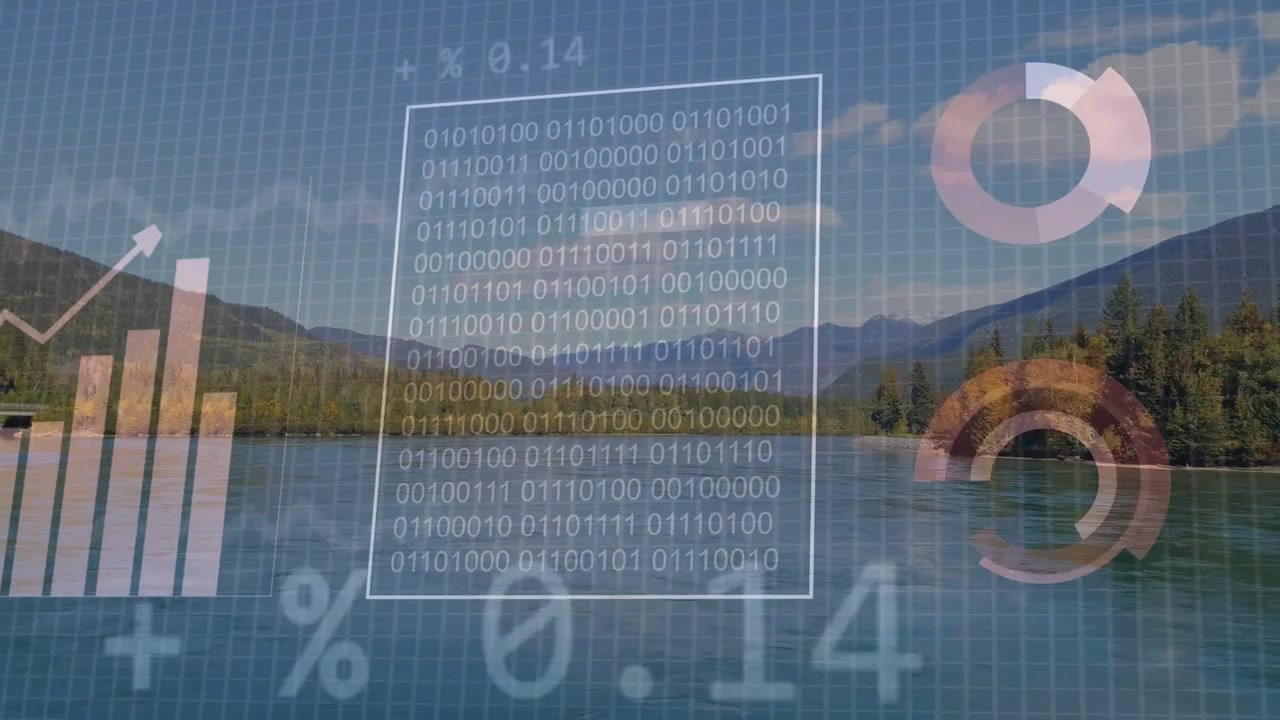 Di HUD (Head-Up Display) muncul, grafik bergeser dan membesar, menyelaraskan diri untuk memvisualisasikan analitik di atas danau.
