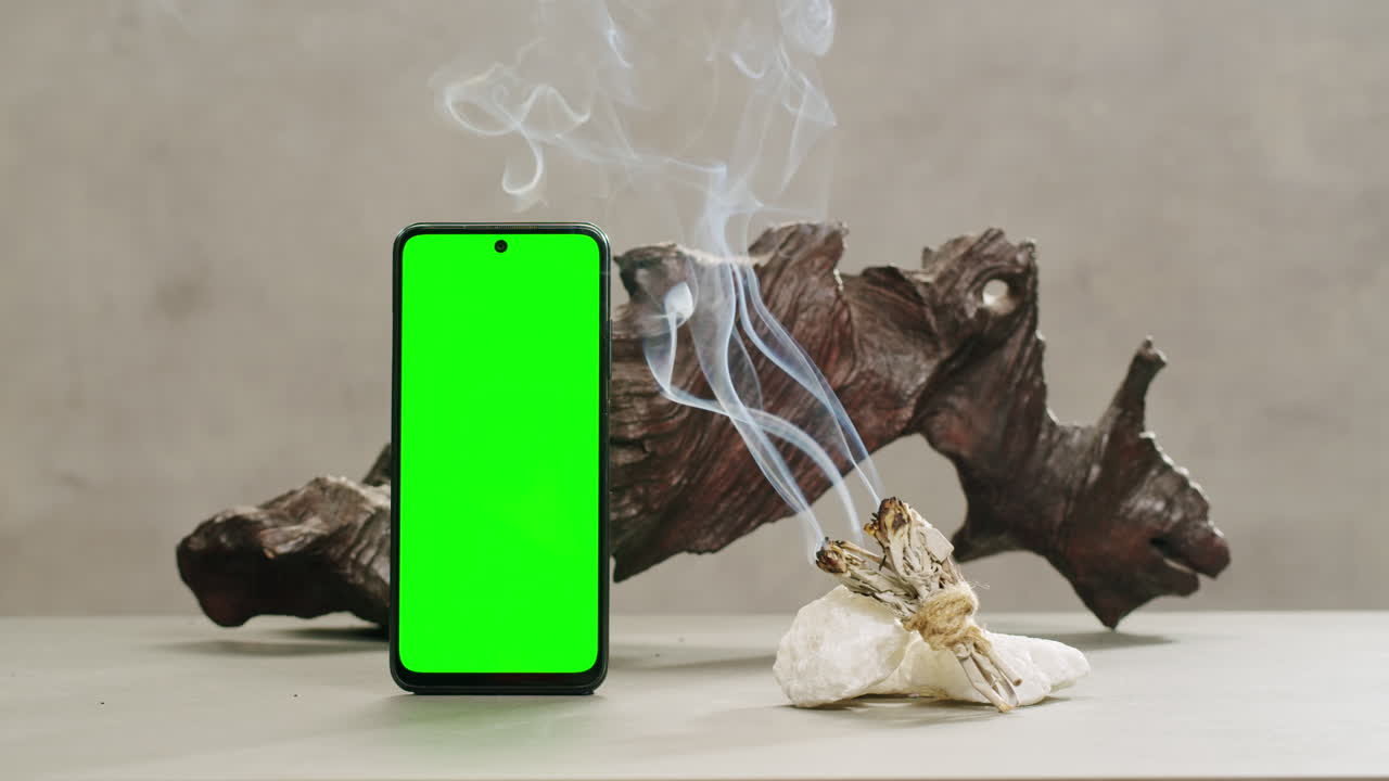 Person holding Palo Santo wood stick in hand, aromatic Palo Santo burning on black background, smoke spreading around, slow motion video clip, high quality 4k close up footage. High quality 4k footage