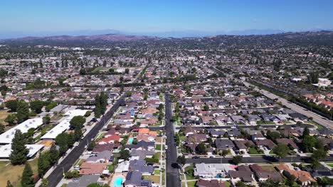 flying over a neighborhood with lots of middle class houses in southern california