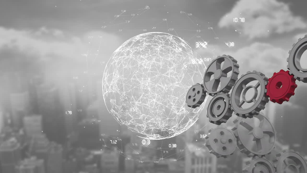 вращающаяся глобус с сетью передачи данных и соединения с вращающимися колесами