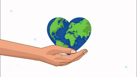 lets save the world animation with hands lifting earth planet heart shape