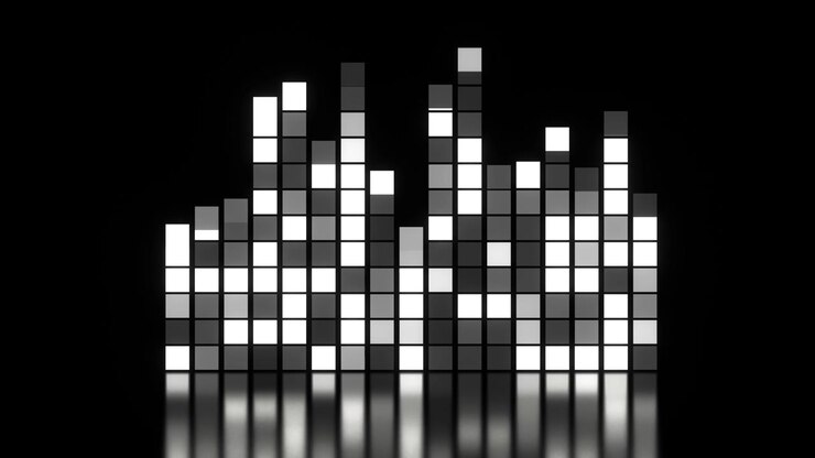 White Glowing Equalizer Bars on Black Background with Reflection