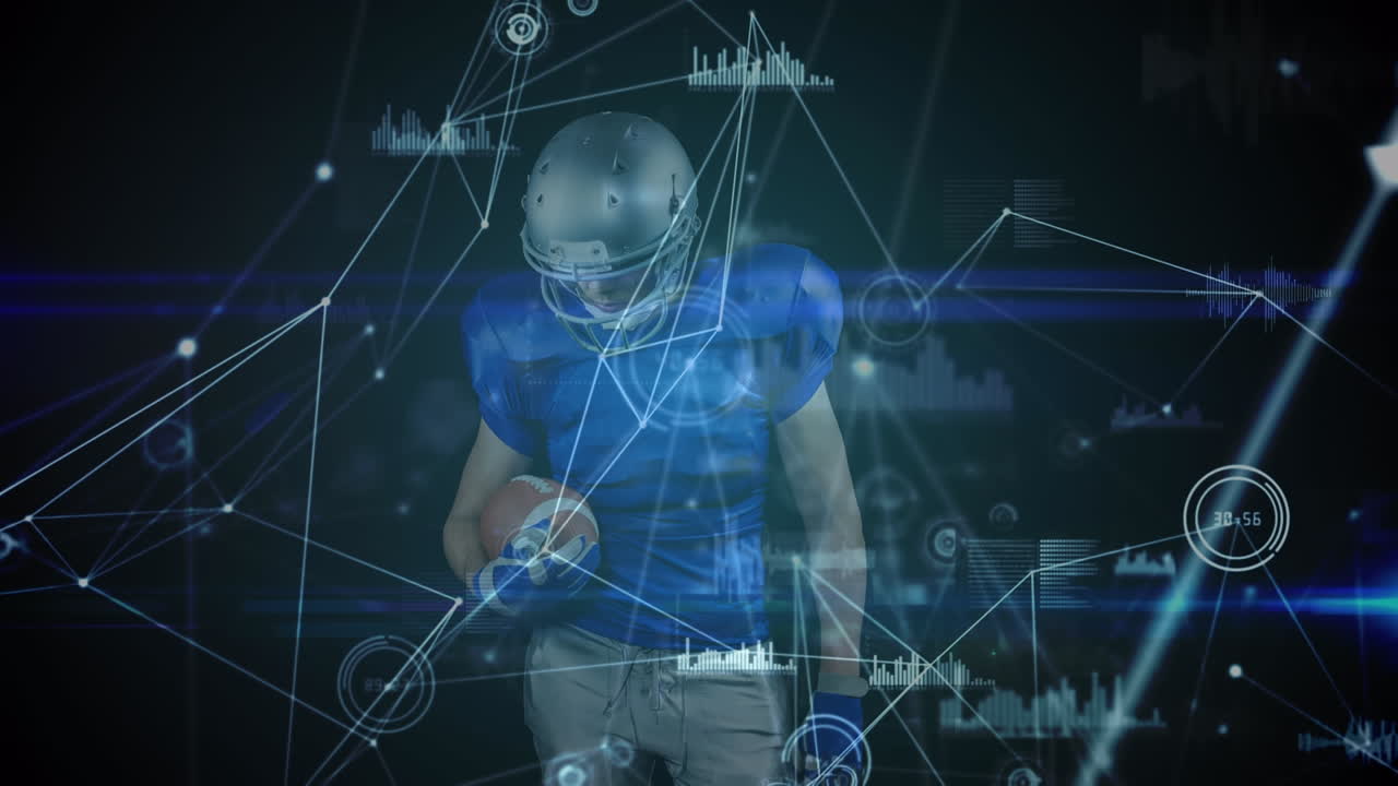 Animation af databehandling og netværk af forbindelser over amerikansk fodboldspiller