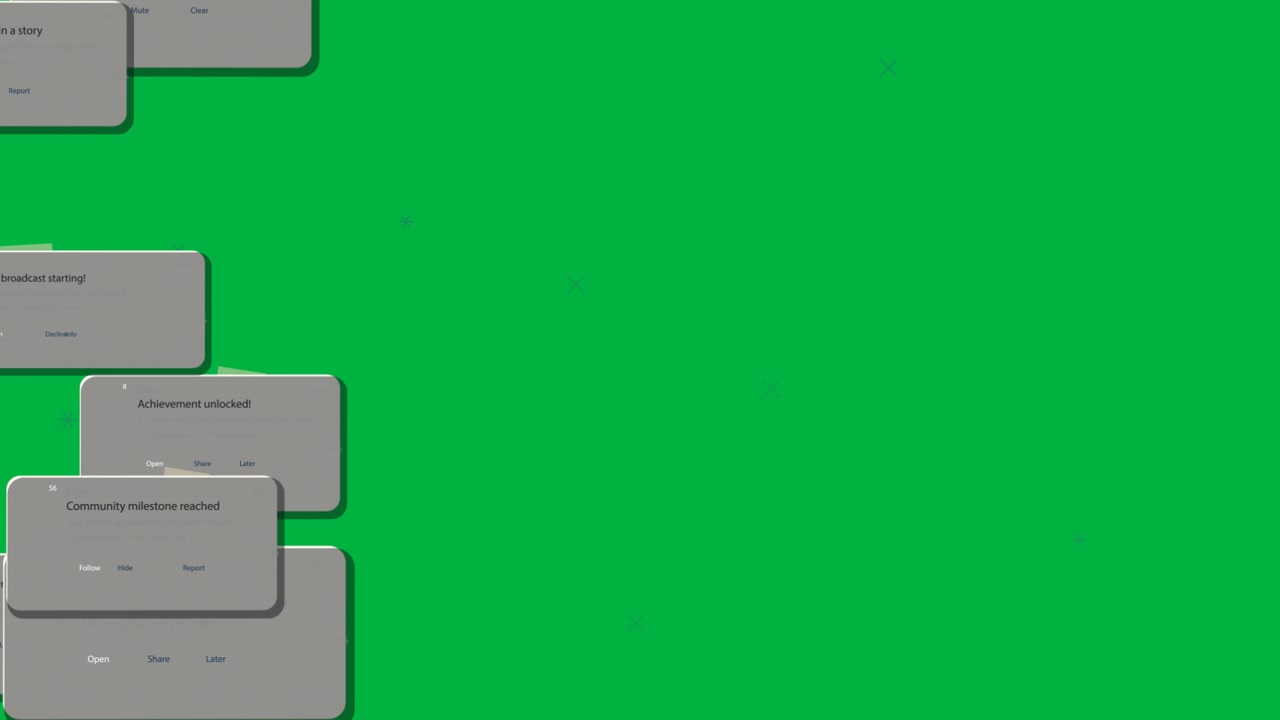 Left tab opening cards sliding stacking receding as alerts while blue glyphs on transparent bg