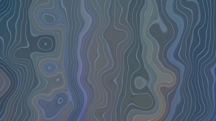 Abstract background design featuring wavy contour lines in varying subdued blue and purple tones, topographic maps - fluid lorganic lines, layered pattern, suggesting a sense of depth and movement