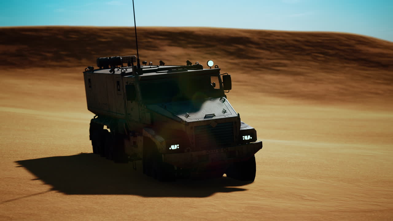 사막에서 장갑 군사 트럭