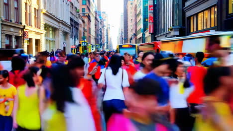 busy city street with colorful crowd