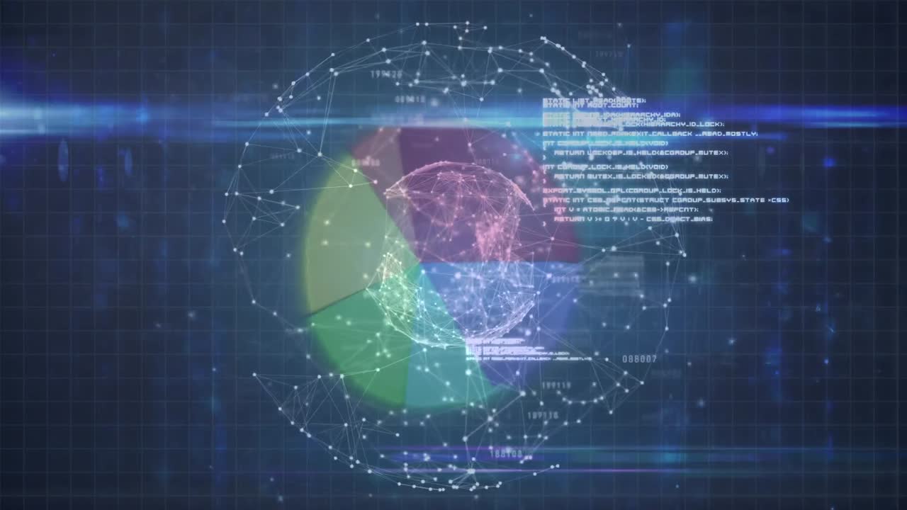 Animation of statistics and financial data processing over globe