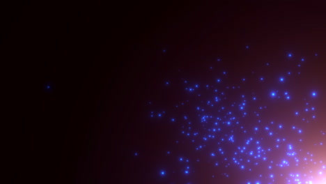 estrellas azules voladoras y brillos en la galaxia oscura