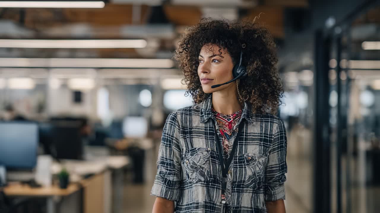 Confident Call Center Agent Engaging with Colleagues in a Modern Office Environment, Showcasing Professionalism and Team Collaboration Efforts