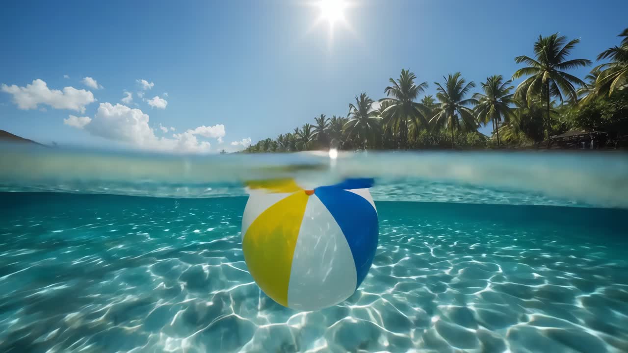 Beach ball in tropical ocean