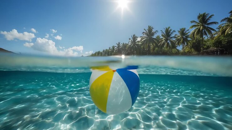 Beach ball in tropical ocean