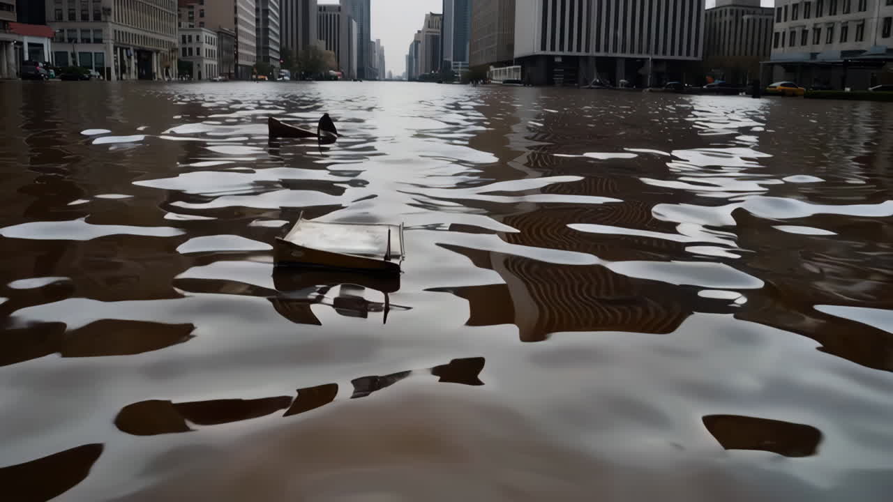Flooded City Street with Debris