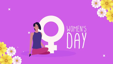 happy womens day lettering card with woman and female gender symbol
