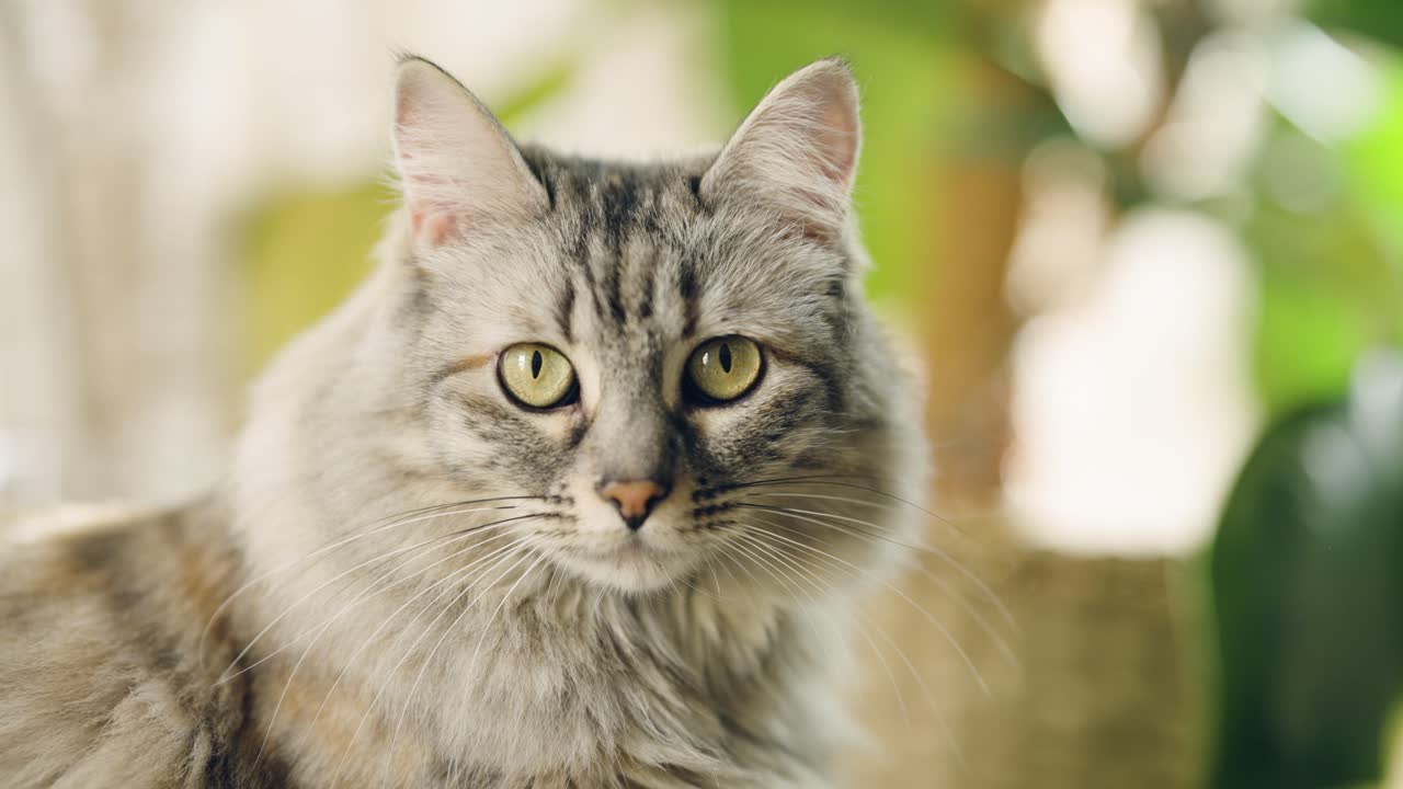 Primo Piano di un Gatto Soriano Morbido con Occhi Verdi