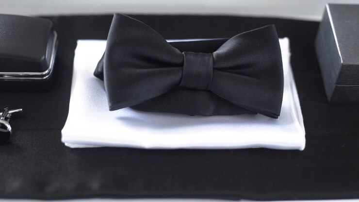 Elegant Black Bow Tie with Wedding Rings