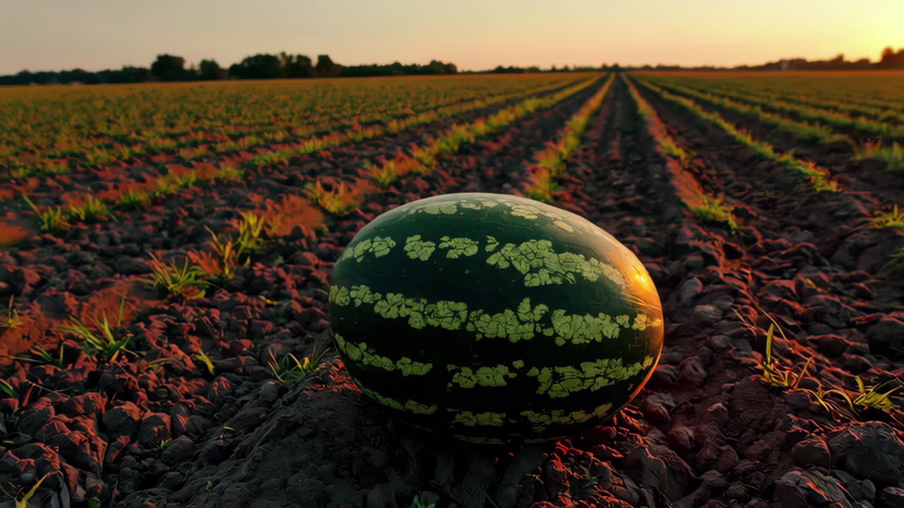 sandía en un campo al atardecer