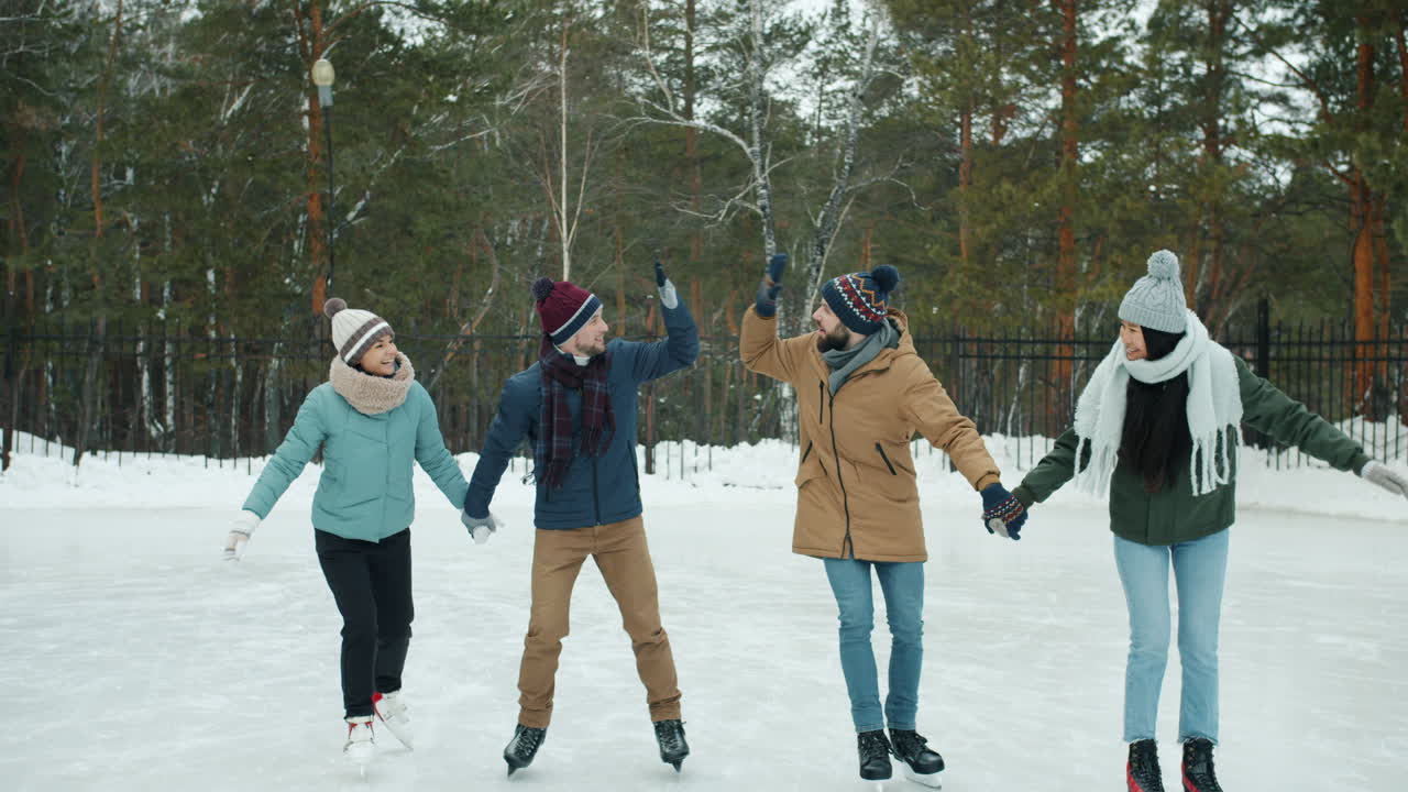 Friends Ice Skating in Winter Park