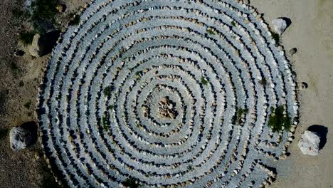 figure of a circle from stone made on the ground. drone point of view