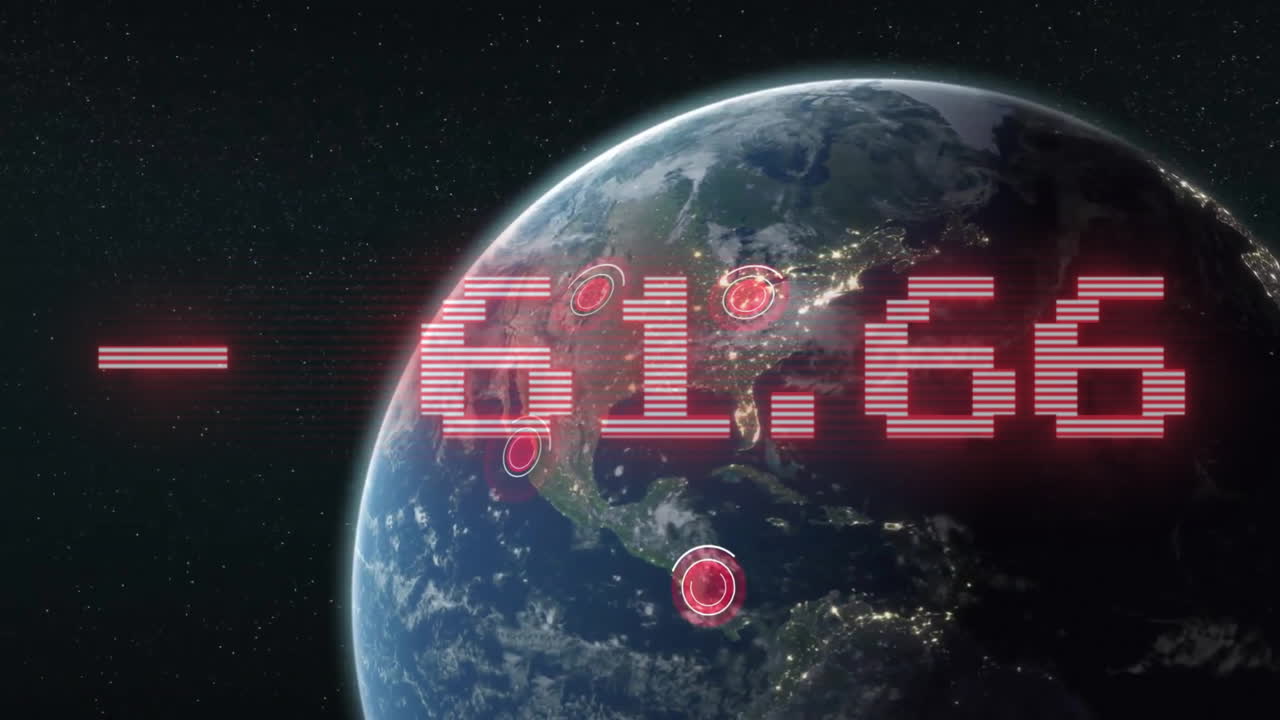 어두운 배경에서 지구상에서 디지털 데이터 처리의 애니메이션