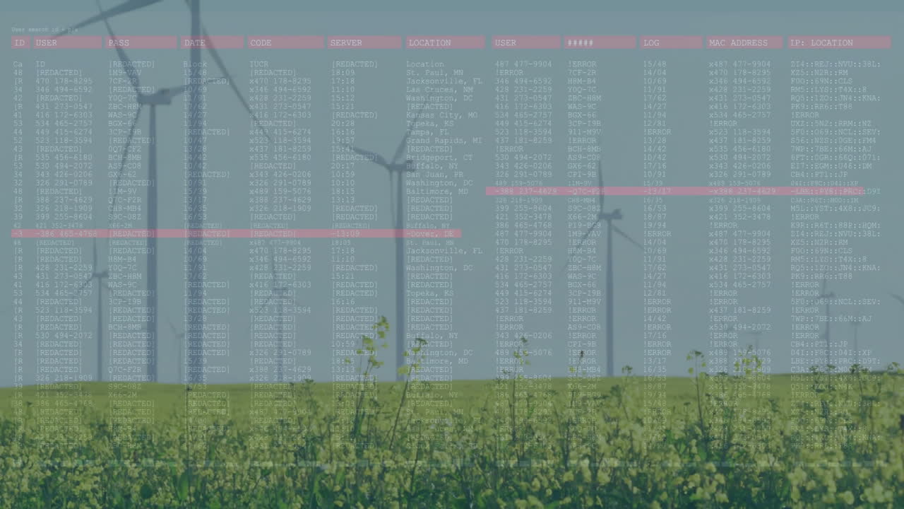 Merging log data overlay with canola field and spinning wind turbines, boosting data visualization