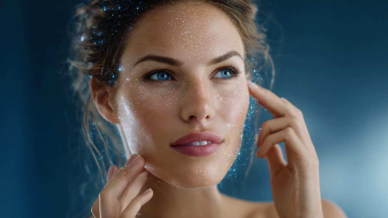 A Close-Up of a Woman's Face Highlighting the Beauty of Skincare with a Glowing Effect, Showcasing Radiant Skin and a Serene Expression