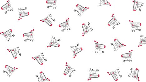 animación de patrón de bucle sin costuras con muchos carros de compras vacíos de metal que se mueven sobre un fondo blanco brillante. viernes negro y concepto publicitario, espacio de copia. imágenes verticales