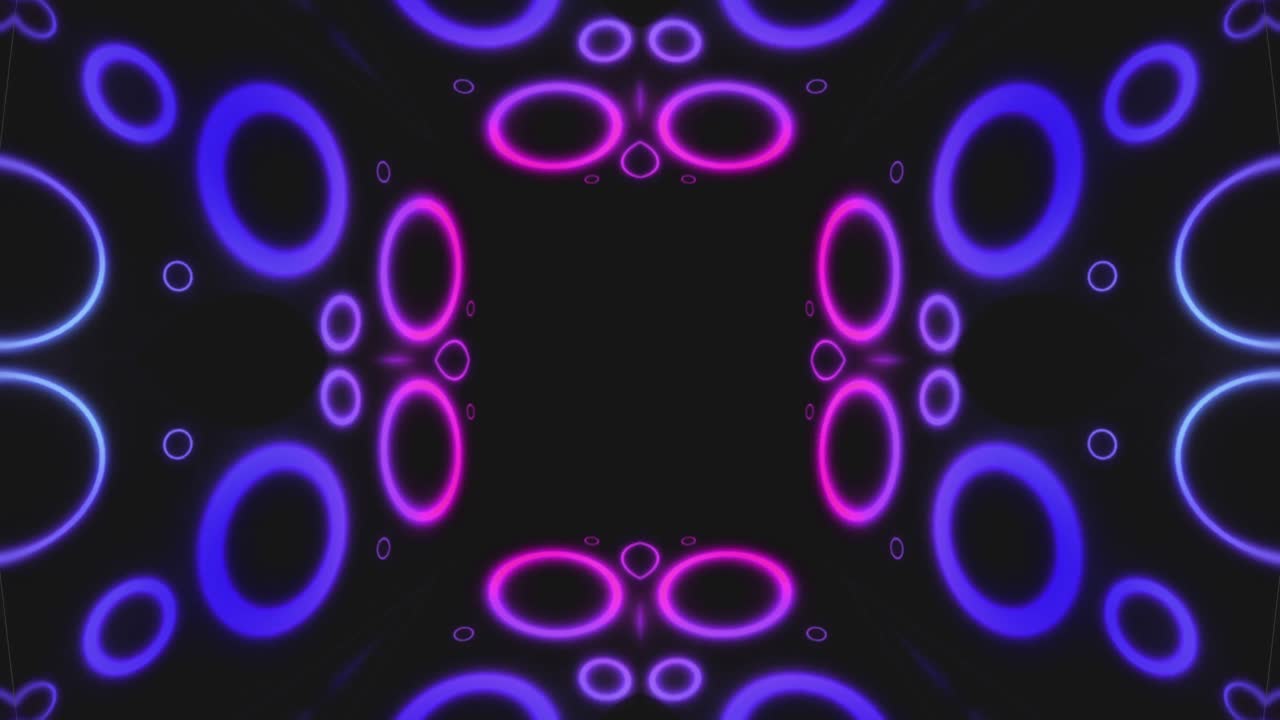 animación de círculos de luz de neón rosado y púrpura parpadeando sobre un fondo negro