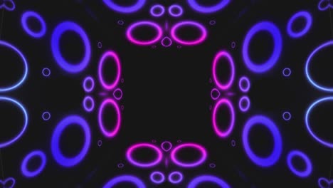 animación de círculos de luz de neón rosado y púrpura parpadeando sobre un fondo negro
