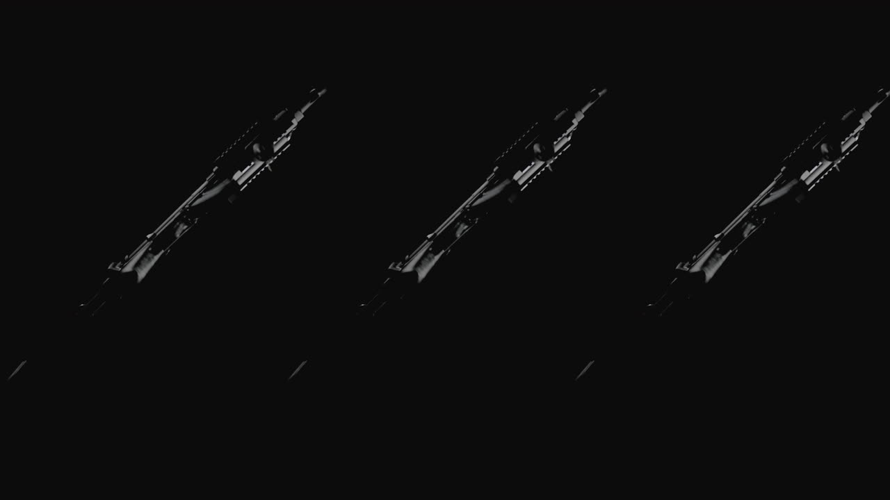 Machineguns on the dark background and in blinking rotate in slowmotion