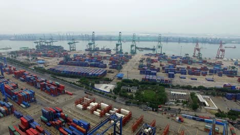 aerial view of harbor with cargo containers,tianjin,china.