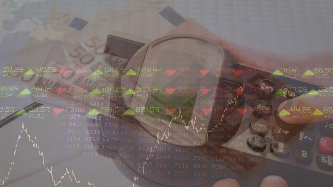 지폐, 통계 및 금융 데이터 처리에 대한 결제 단말기의 애니메이션