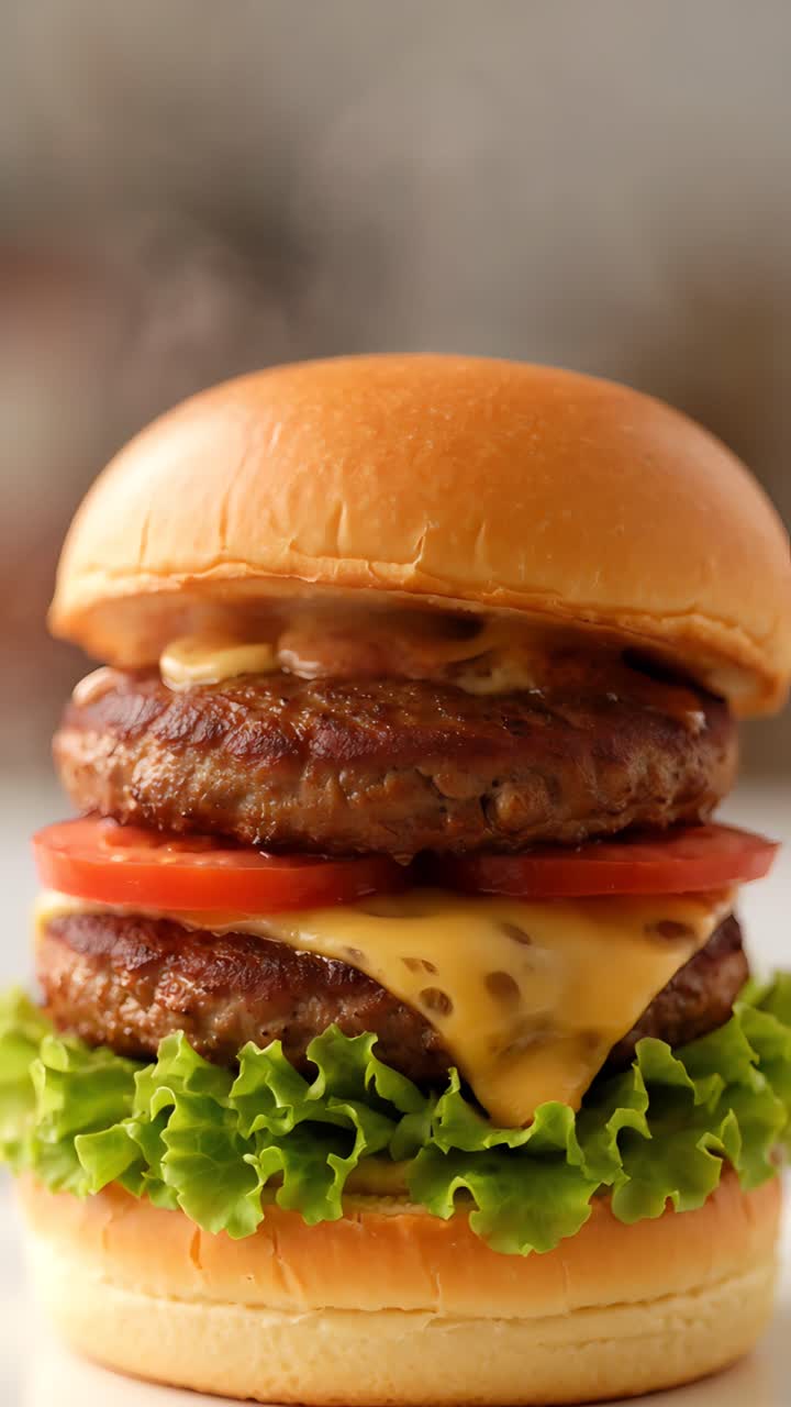 Hamburguesa Jugosa en Primer Plano con Fondo Bokeh 4K