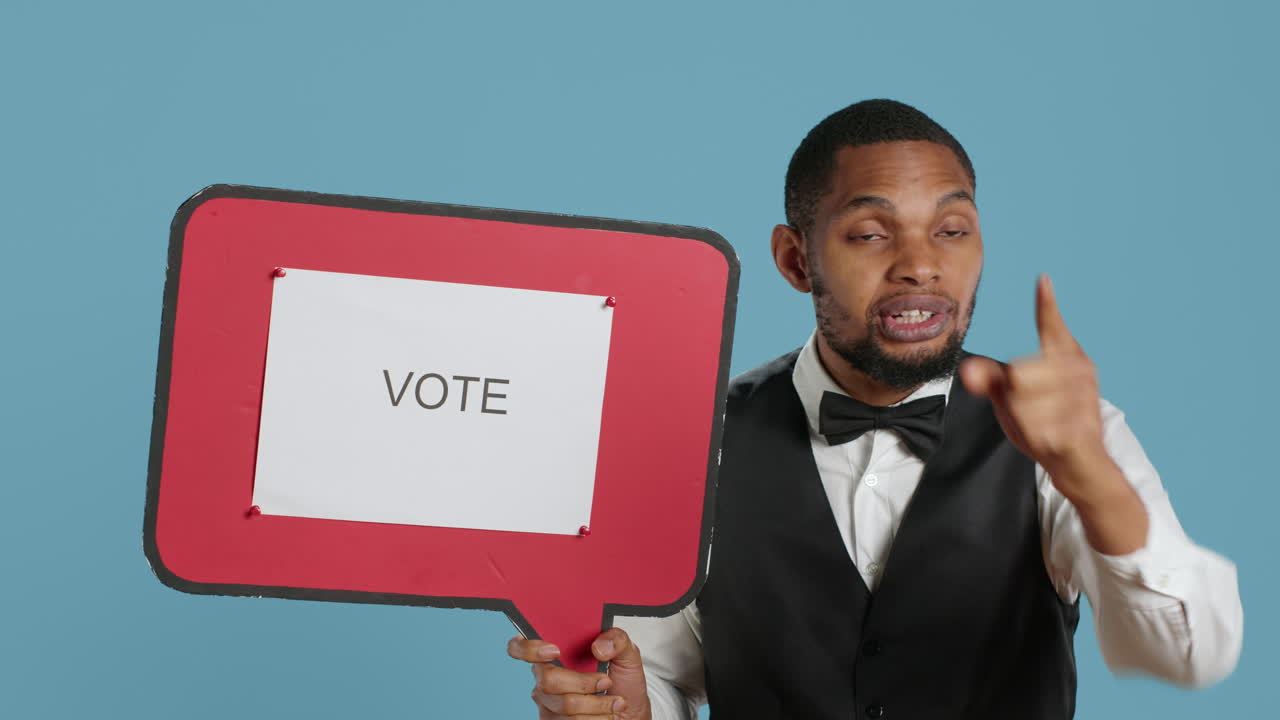 Hotel concierge advertising a vote message on speech bubble sign