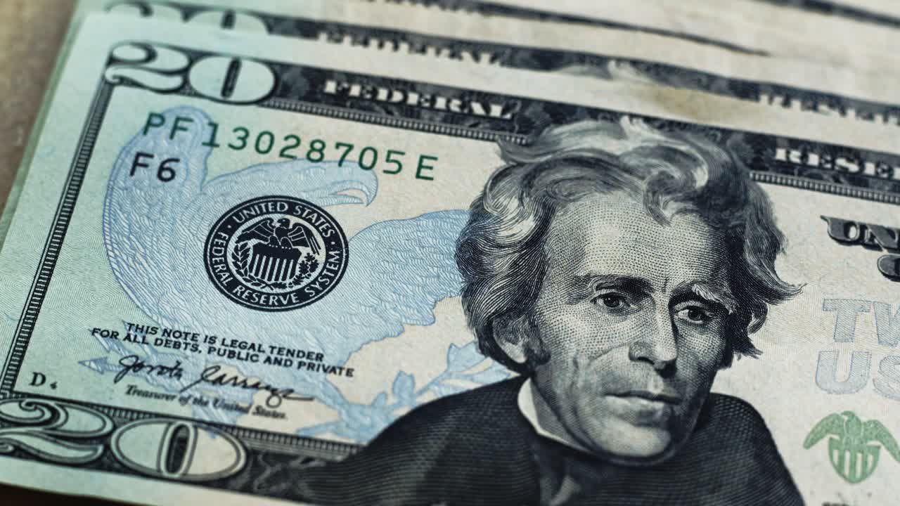andrew jackson en billetes de 20 dólares usds cerrar 4k
