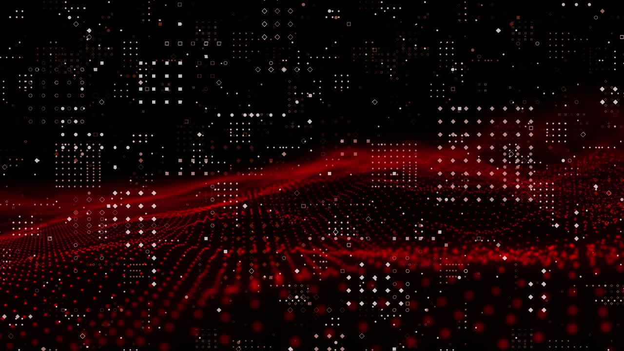 Digital animation of dots design pattern over red digital waves against black background