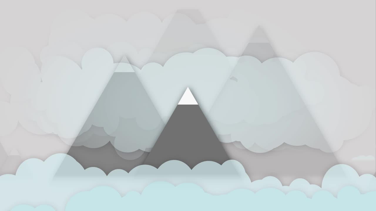 Majestic animated arctic mountains. Aerial flyover through snow-capped mountains. Vector graphics animation.